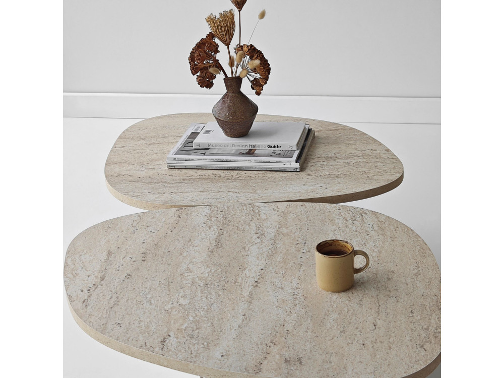 Mesa baja de madera "Stones" 125 x 60 x 38 cm - Travertino
