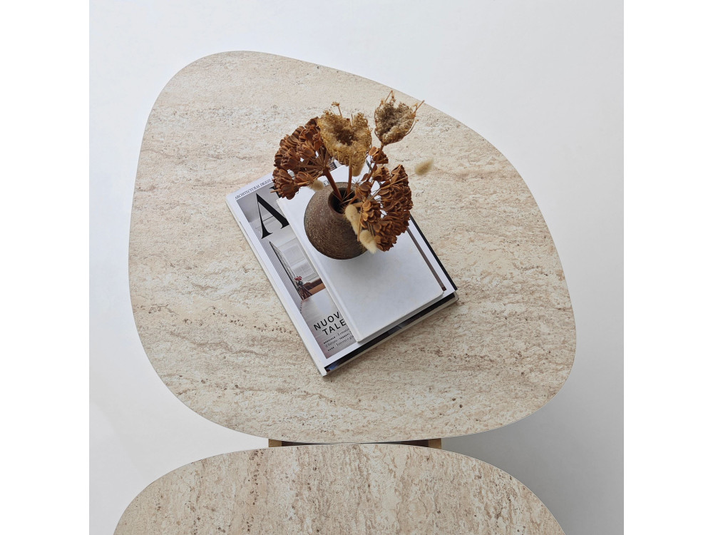 Mesa baja de madera "Stones" 125 x 60 x 38 cm - Travertino