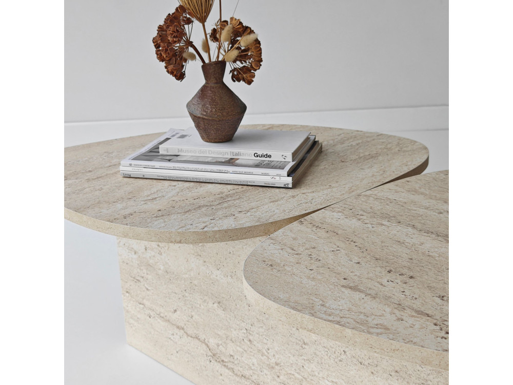 Mesa baja de madera "Stones" 125 x 60 x 38 cm - Travertino