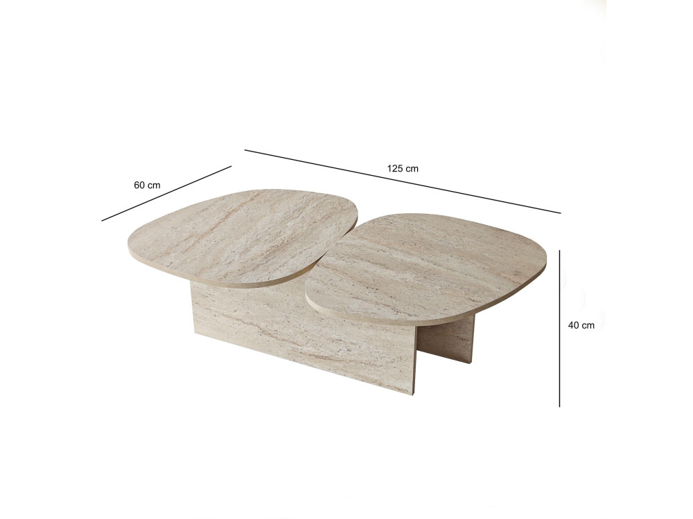 Mesa baja de madera "Stones" 125 x 60 x 38 cm - Travertino