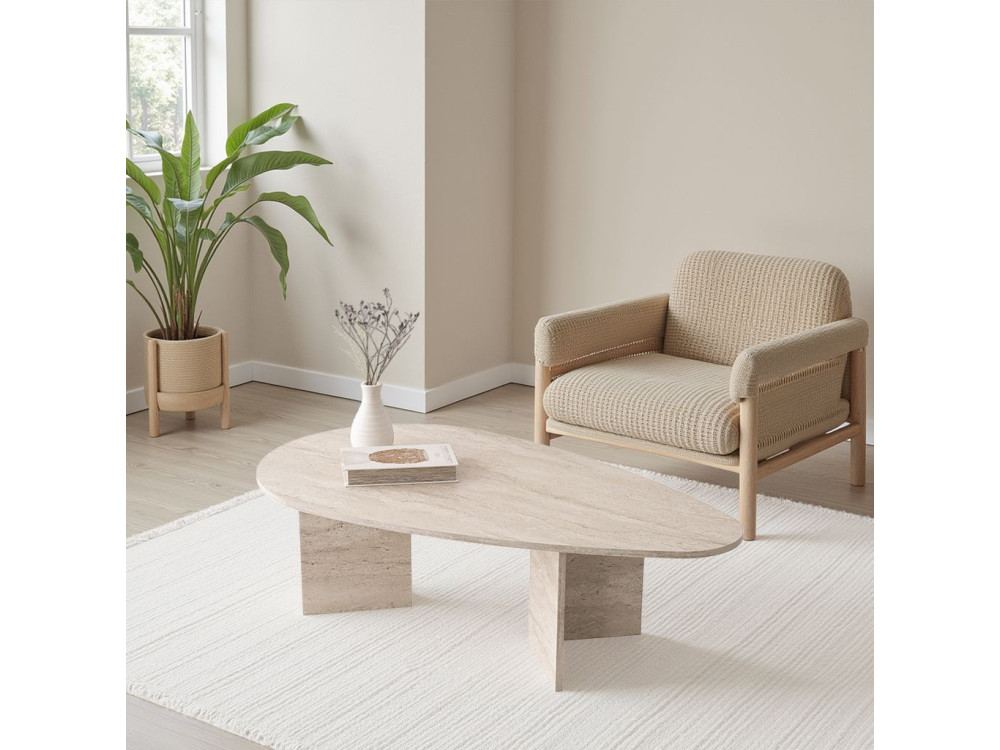 Mesa baja de madera "Flap" 139,5 x 79,5 x 42 cm - Travertino