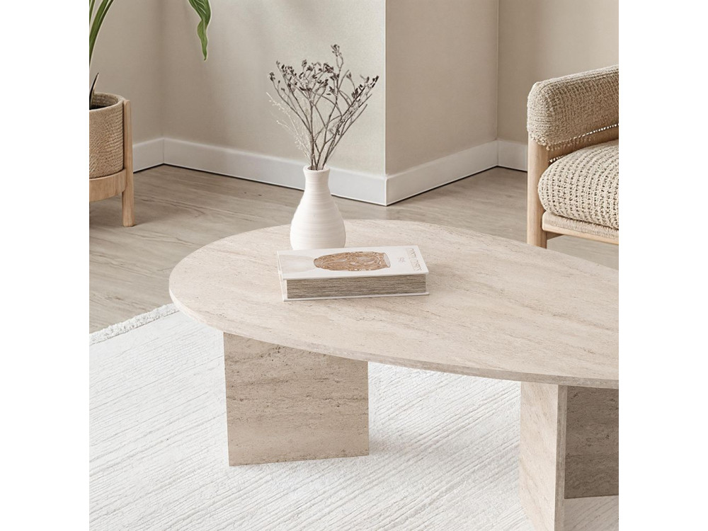Mesa baja de madera "Flap" 139,5 x 79,5 x 42 cm - Travertino