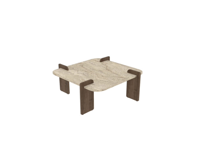 Mesa baja de madera "Afrolli" - 90 x 90 x 35 cm - Travertino