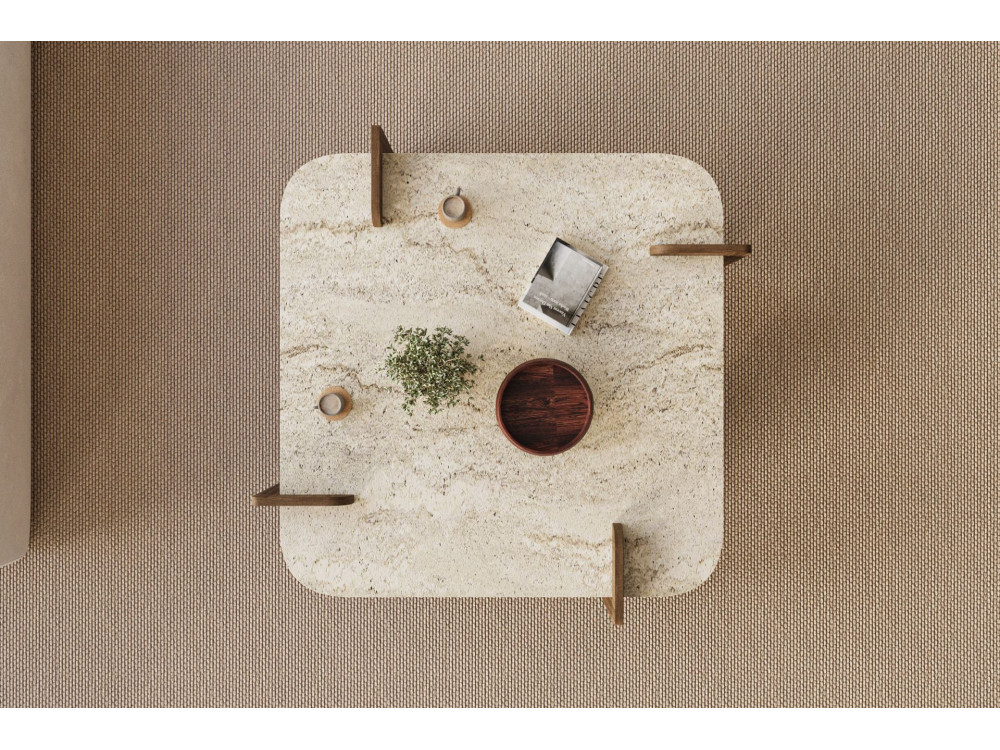 Mesa baja de madera "Afrolli" - 90 x 90 x 35 cm - Travertino