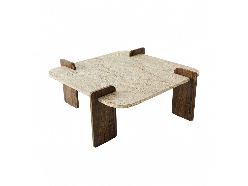 Mesa baja de madera "Afrolli" - 90 x 90 x 35 cm - Travertino