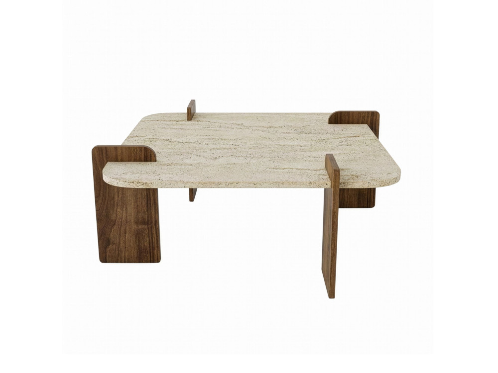 Mesa baja de madera "Afrolli" - 90 x 90 x 35 cm - Travertino