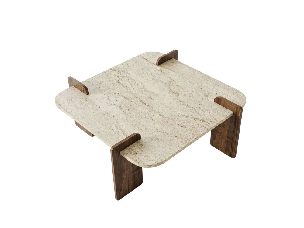 Mesa baja de madera "Afrolli" - 90 x 90 x 35 cm - Travertino
