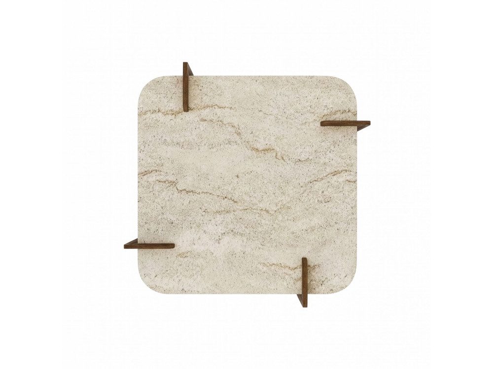 Mesa baja de madera "Afrolli" - 90 x 90 x 35 cm - Travertino