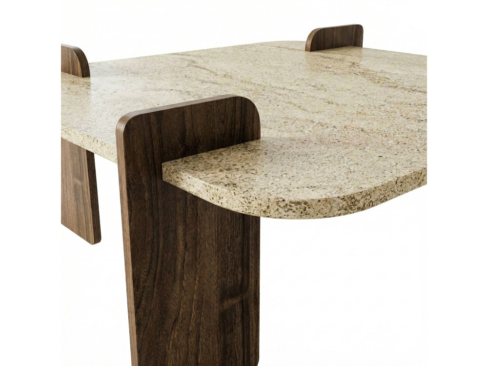 Mesa baja de madera "Afrolli" - 90 x 90 x 35 cm - Travertino