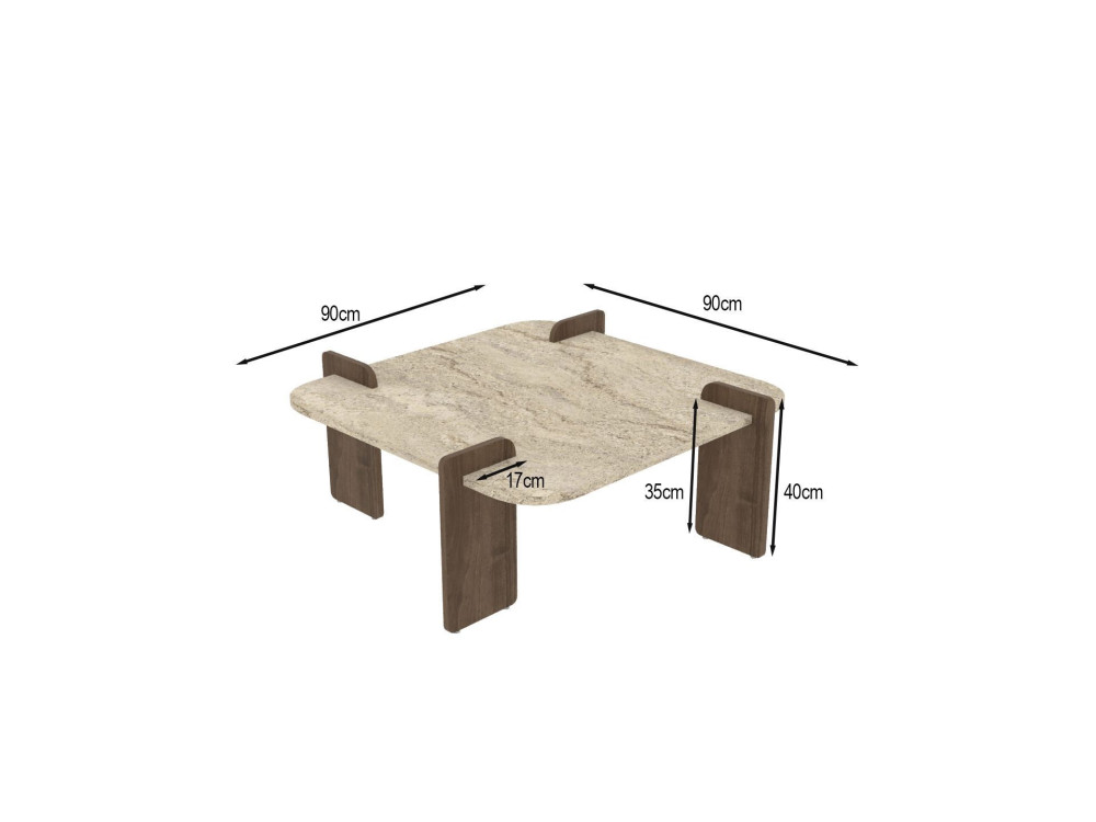 Mesa baja de madera "Afrolli" - 90 x 90 x 35 cm - Travertino