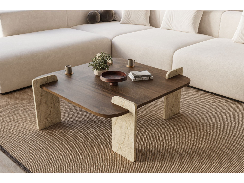 Mesa baja de madera "Afrolli" - 90 x 90 x 35 cm - Marrón