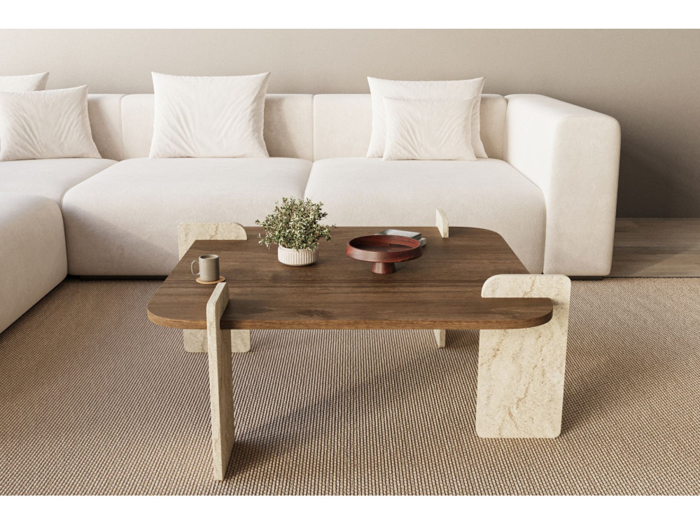 Mesa baja de madera "Afrolli" - 90 x 90 x 35 cm - Marrón