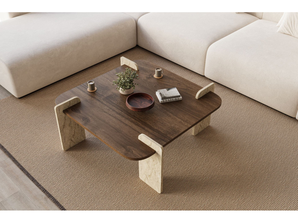 Mesa baja de madera "Afrolli" - 90 x 90 x 35 cm - Marrón
