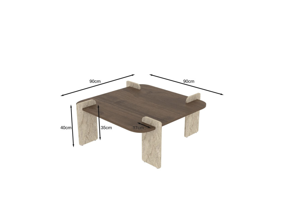 Mesa baja de madera "Afrolli" - 90 x 90 x 35 cm - Marrón