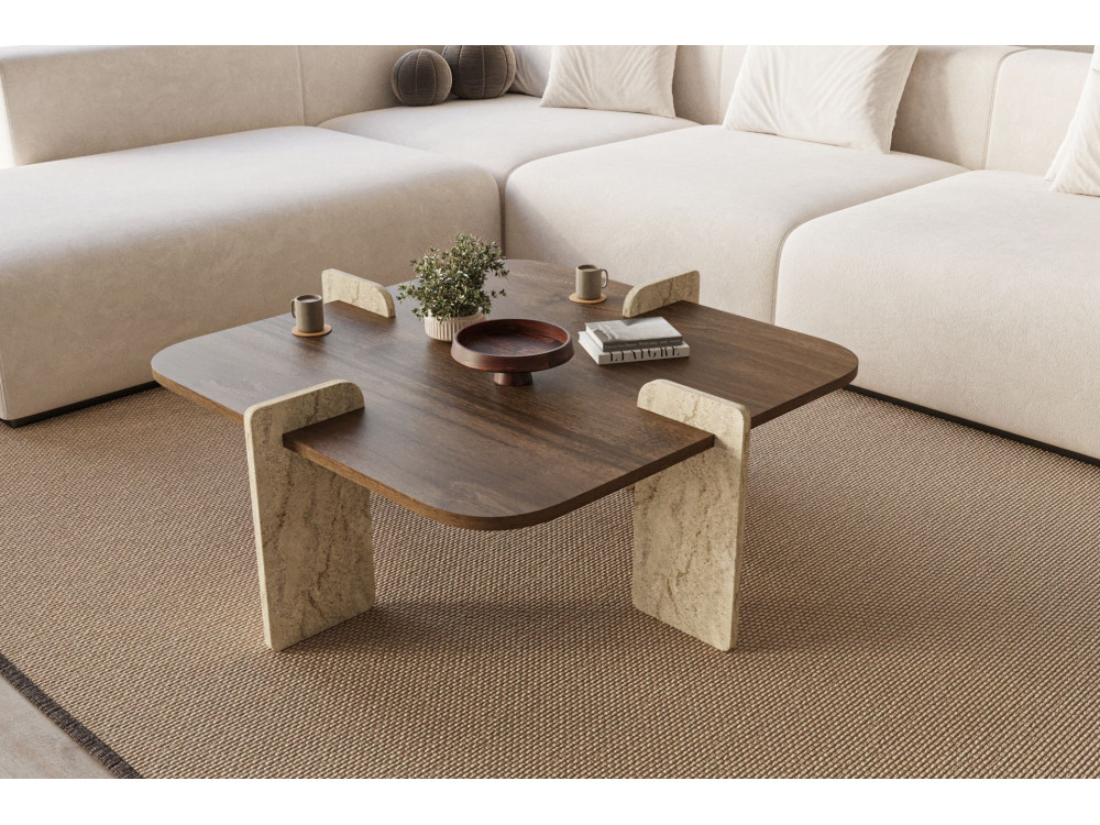 Mesa baja de madera "Poalla" - 90 x 90 x 35 cm - Marrón