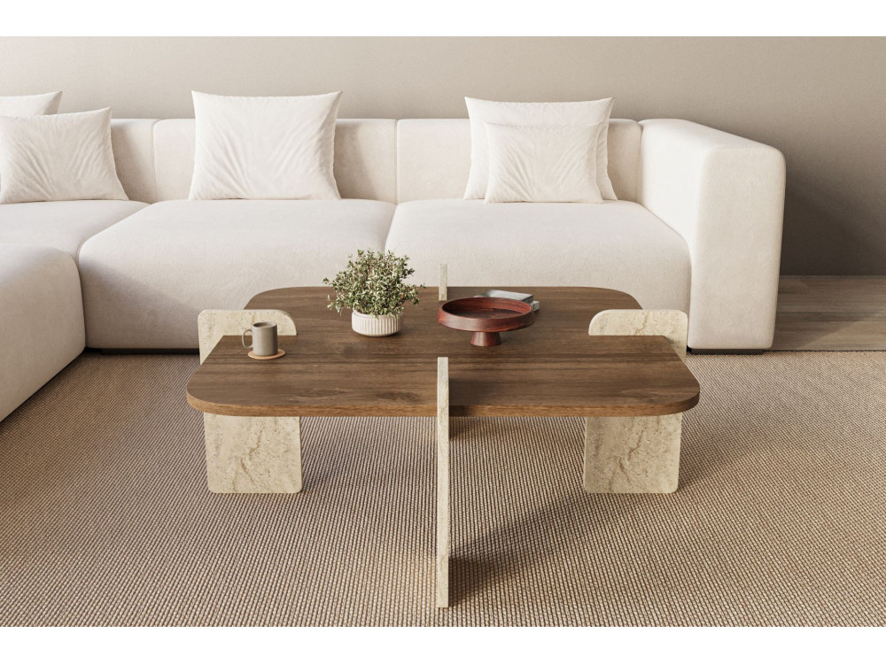 Mesa baja de madera "Poalla" - 90 x 90 x 35 cm - Marrón