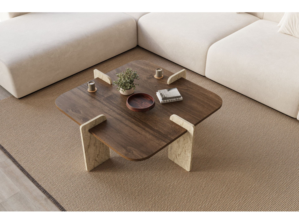 Mesa baja de madera "Poalla" - 90 x 90 x 35 cm - Marrón