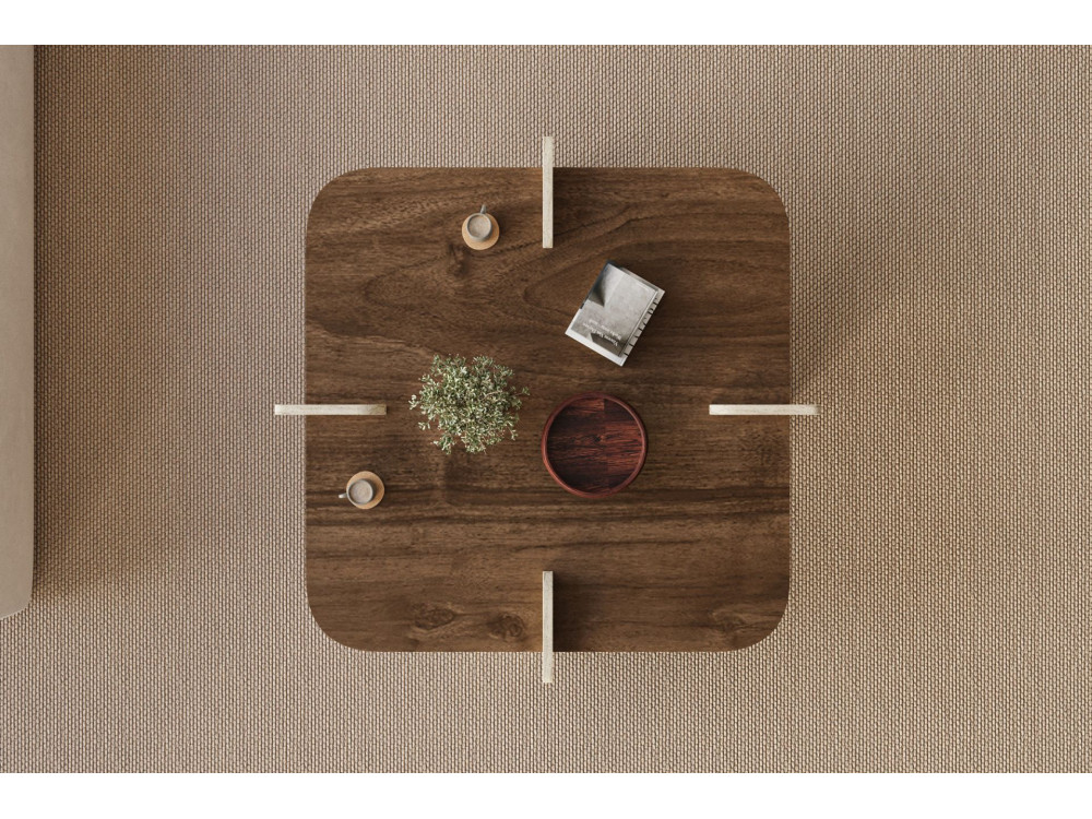Mesa baja de madera "Poalla" - 90 x 90 x 35 cm - Marrón