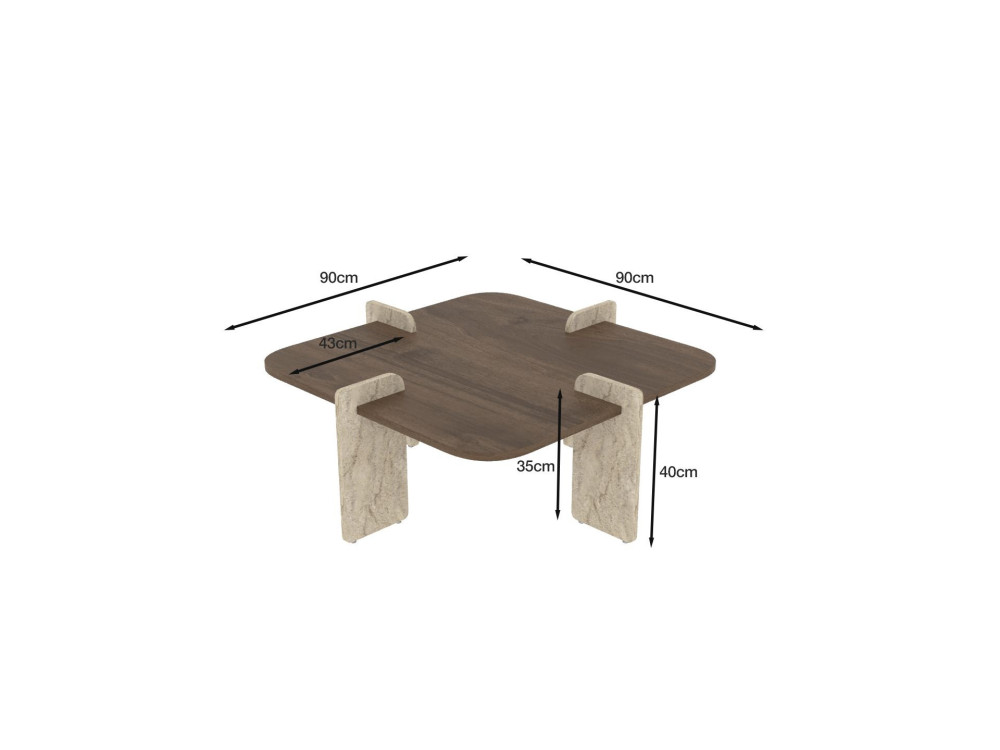 Mesa baja de madera "Poalla" - 90 x 90 x 35 cm - Marrón