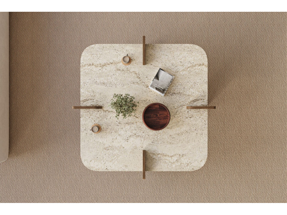 Mesa baja de madera "Poalla" - 90 x 90 x 35 cm - Travertino