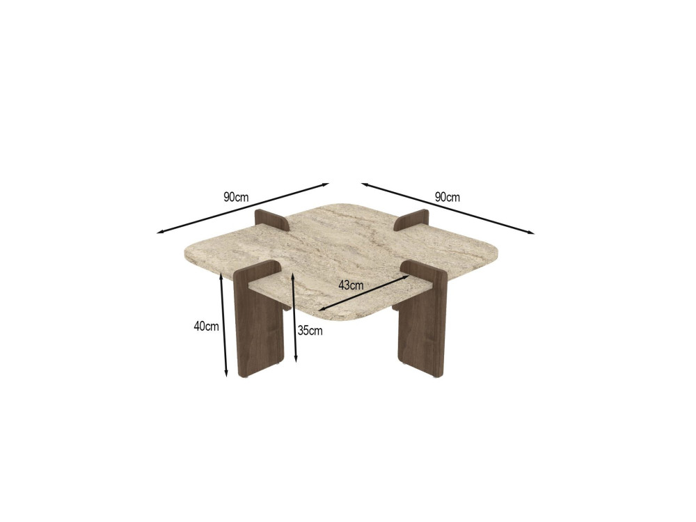Mesa baja de madera "Poalla" - 90 x 90 x 35 cm - Travertino