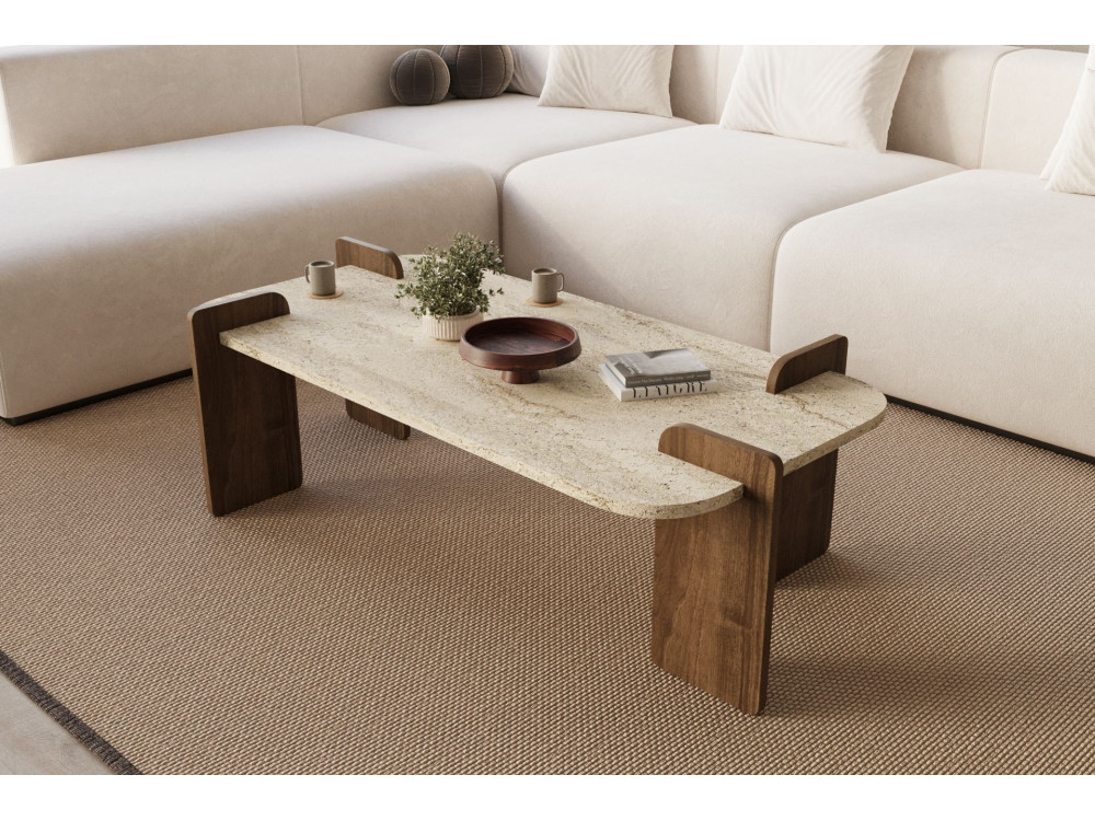 Mesa baja de madera "Leapiri" - 120 x 60 x 35 cm - Travertino