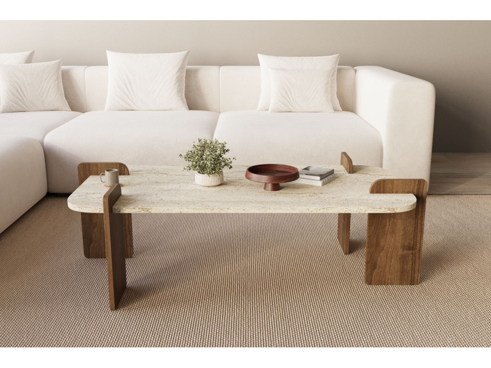 Mesa baja de madera "Leapiri" - 120 x 60 x 35 cm - Travertino