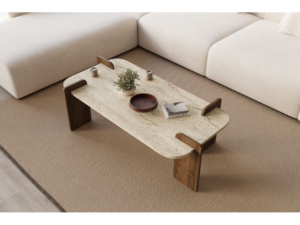 Mesa baja de madera "Leapiri" - 120 x 60 x 35 cm - Travertino
