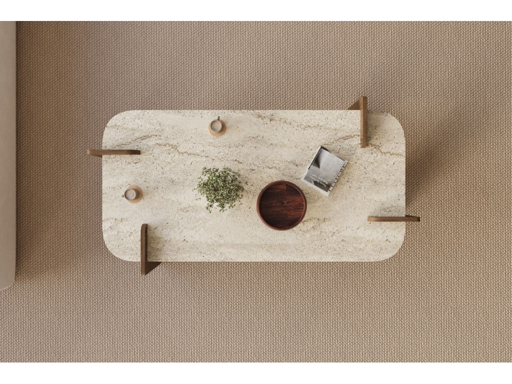 Mesa baja de madera "Leapiri" - 120 x 60 x 35 cm - Travertino