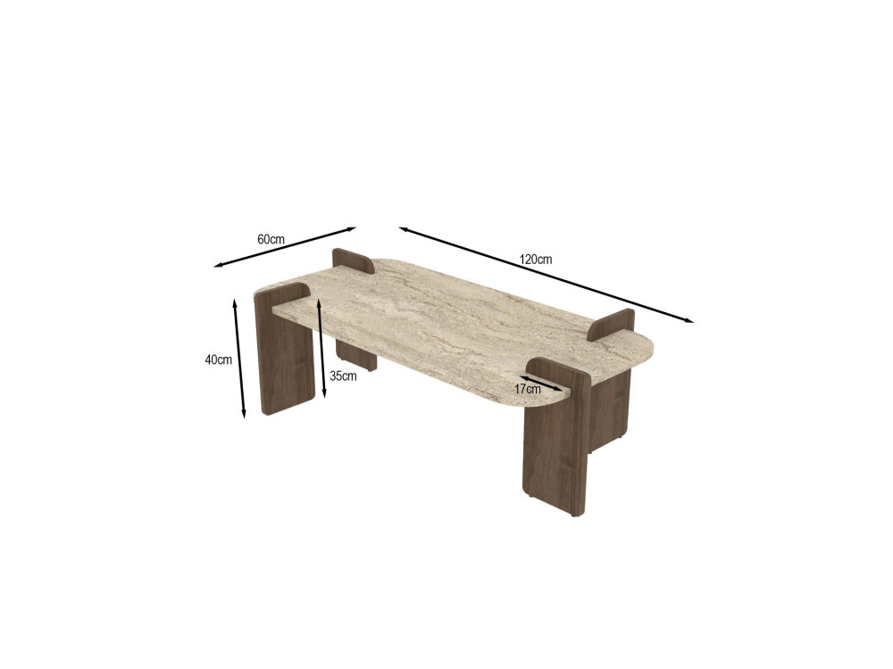 Mesa baja de madera "Leapiri" - 120 x 60 x 35 cm - Travertino