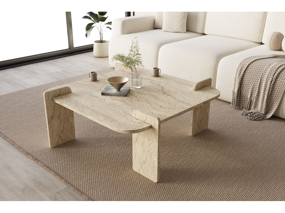 Mesa baja de madera "Woog" 90 x 90 x 35 cm - Travertino