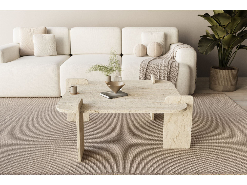 Mesa baja de madera "Woog" 90 x 90 x 35 cm - Travertino