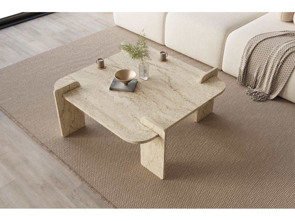 Mesa baja de madera "Woog" 90 x 90 x 35 cm - Travertino