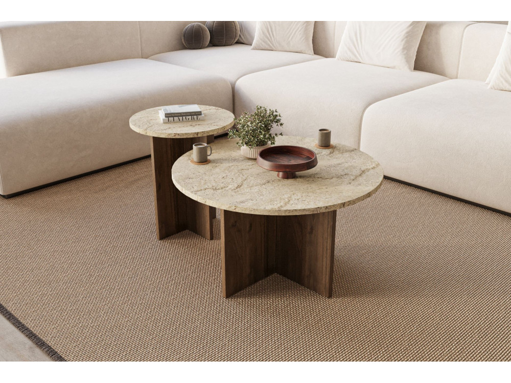 Juego de mesa baja de madera "Private" 70 x 70 x 40 cm - Travertino