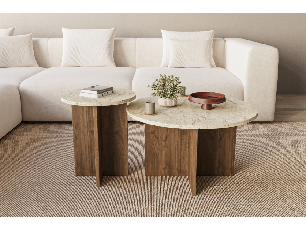 Juego de mesa baja de madera "Private" 70 x 70 x 40 cm - Travertino