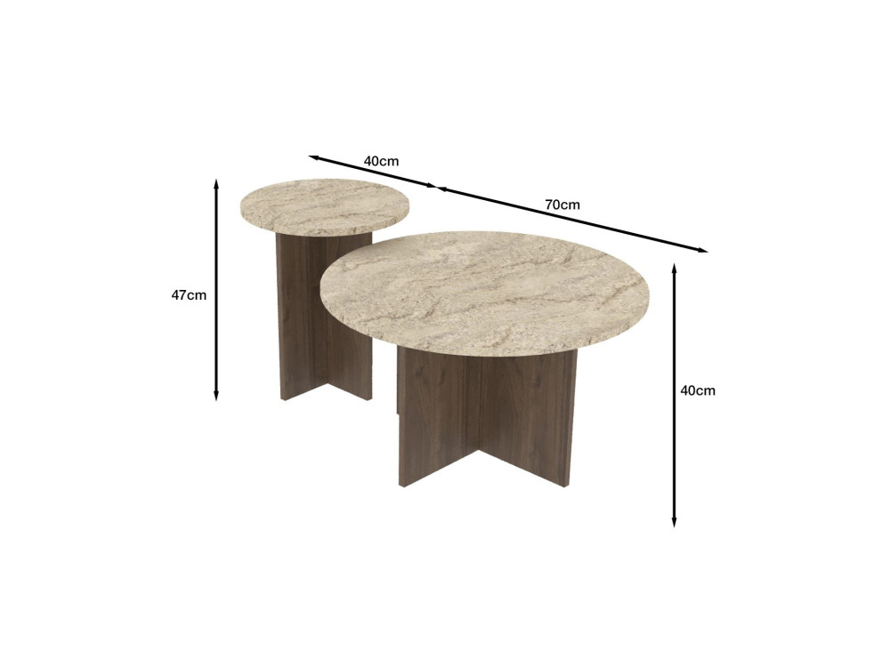 Juego de mesa baja de madera "Private" 70 x 70 x 40 cm - Travertino