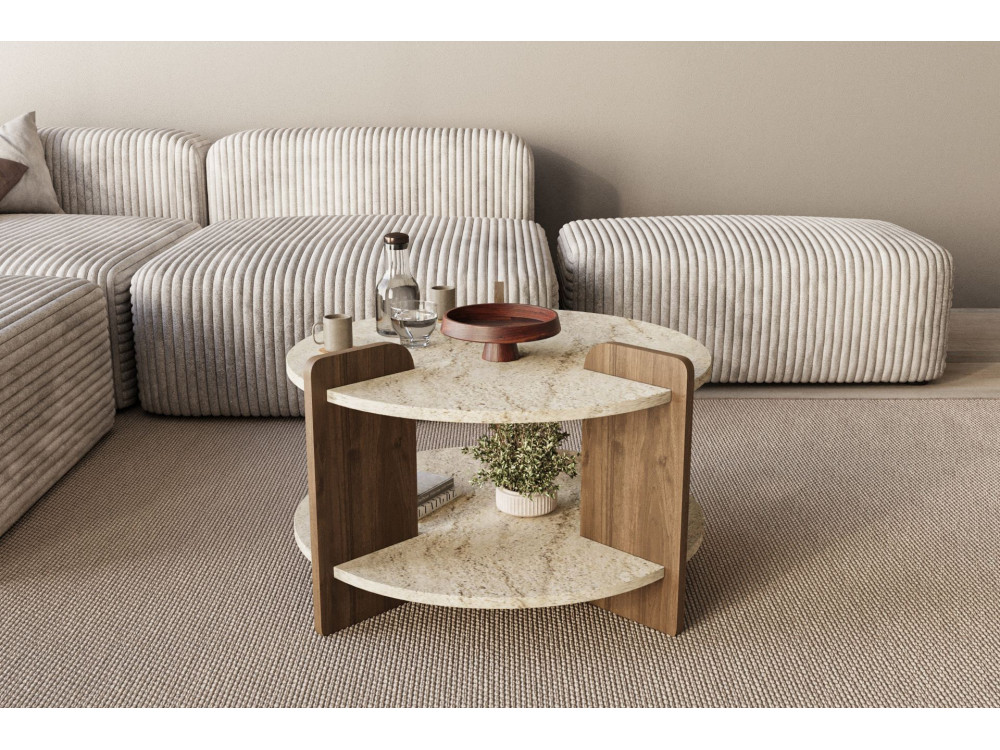 Mesa baja de madera "Oalla" 70 x 70 x 45 cm - Travertino