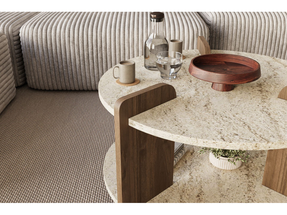 Mesa baja de madera "Oalla" 70 x 70 x 45 cm - Travertino