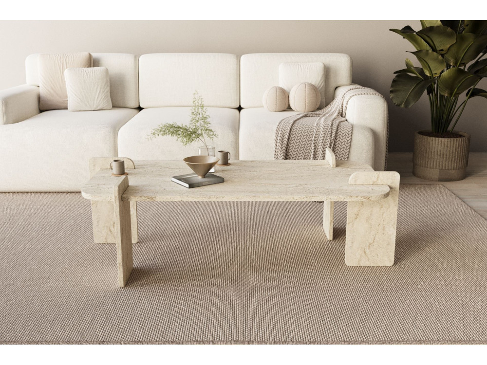 Mesa baja de madera "Lovge" 120 x 60 x 35 cm - Travertino