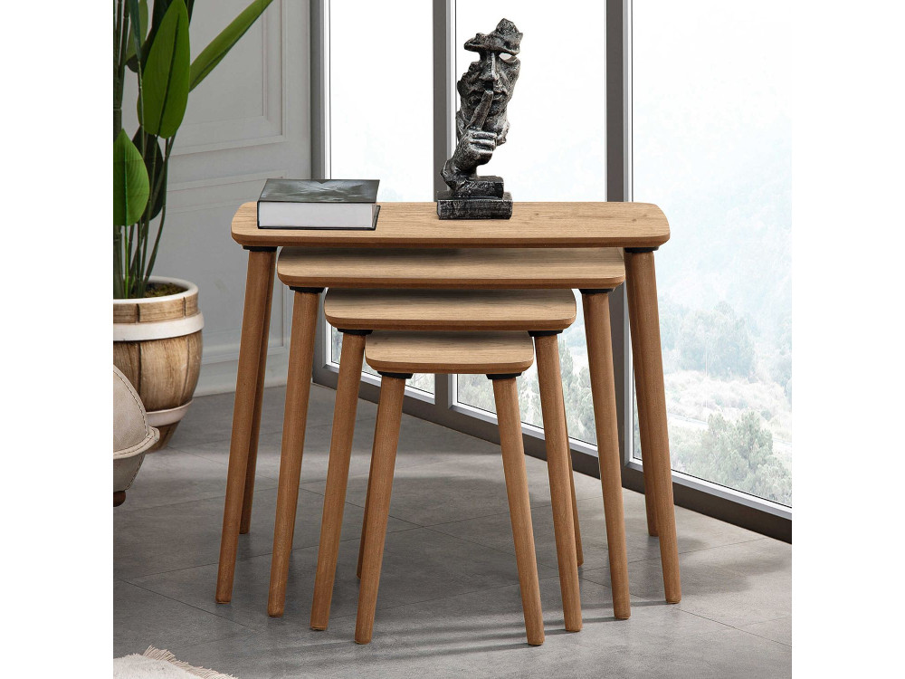 Mesa nido de madera "Luci" 4 piezas 70 x 40 x 55 cm - Roble