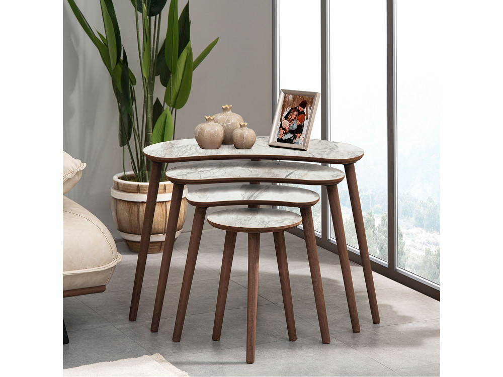 Mesa nido de madera "Moon" (4 piezas) 40 x 75 x 55 cm - Blanco
