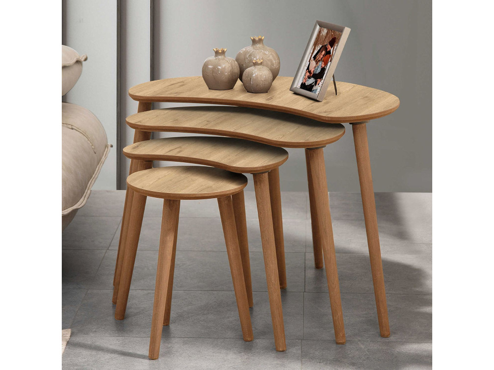 Mesa nido de madera "Moon" (4 piezas) 40 x 75 x 55 cm - Roble