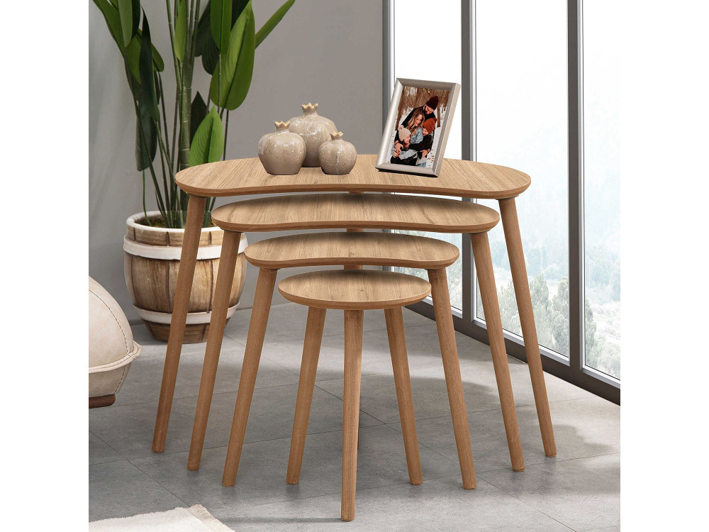 Mesa nido de madera "Moon" (4 piezas) 40 x 75 x 55 cm - Roble