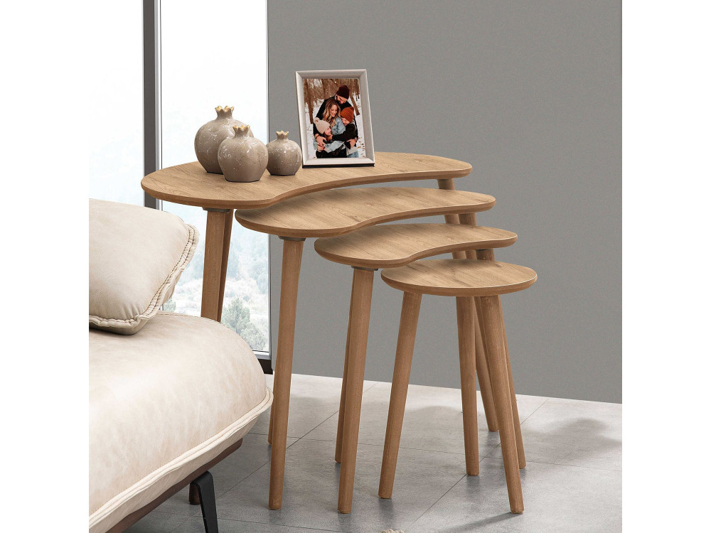 Mesa nido de madera "Moon" (4 piezas) 40 x 75 x 55 cm - Roble
