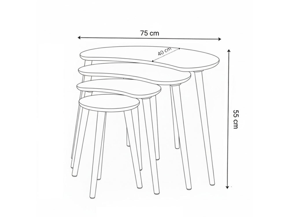 Mesa nido de madera "Moon" (4 piezas) 40 x 75 x 55 cm - Roble