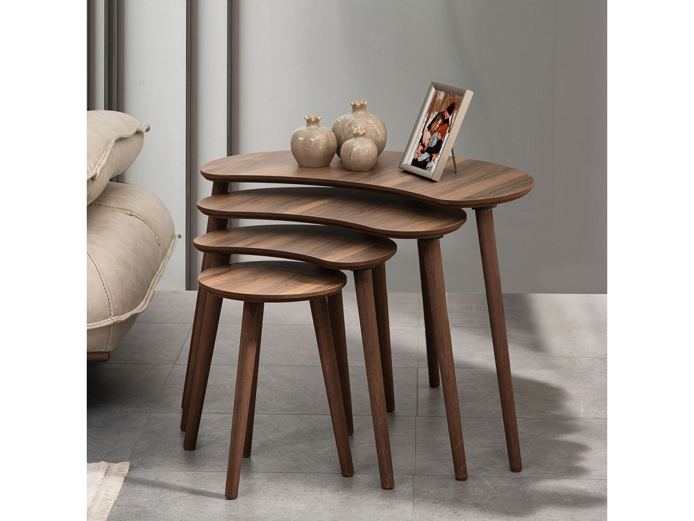 Mesa nido de madera "Moon" (4 piezas) 40 x 75 x 55 cm - Nogal