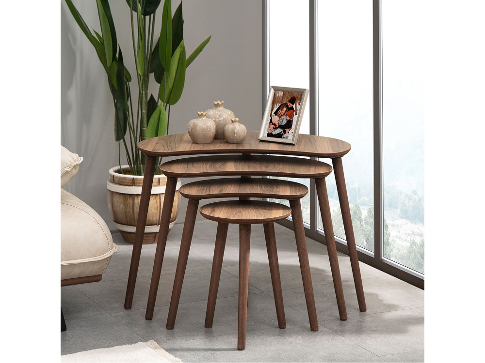 Mesa nido de madera "Moon" (4 piezas) 40 x 75 x 55 cm - Nogal