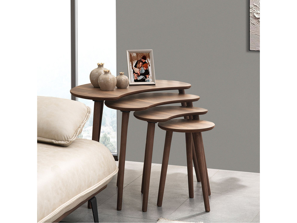 Mesa nido de madera "Moon" (4 piezas) 40 x 75 x 55 cm - Nogal