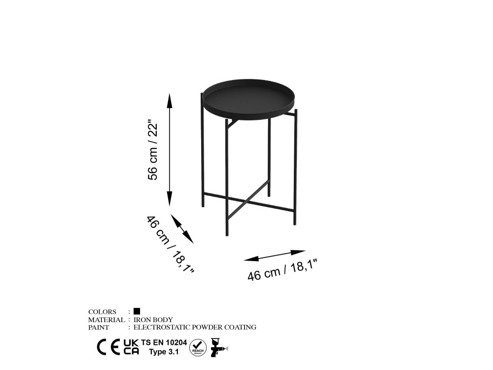 Mesa baja de metal "Sheby" 46 x 46 x 56 cm - Negro