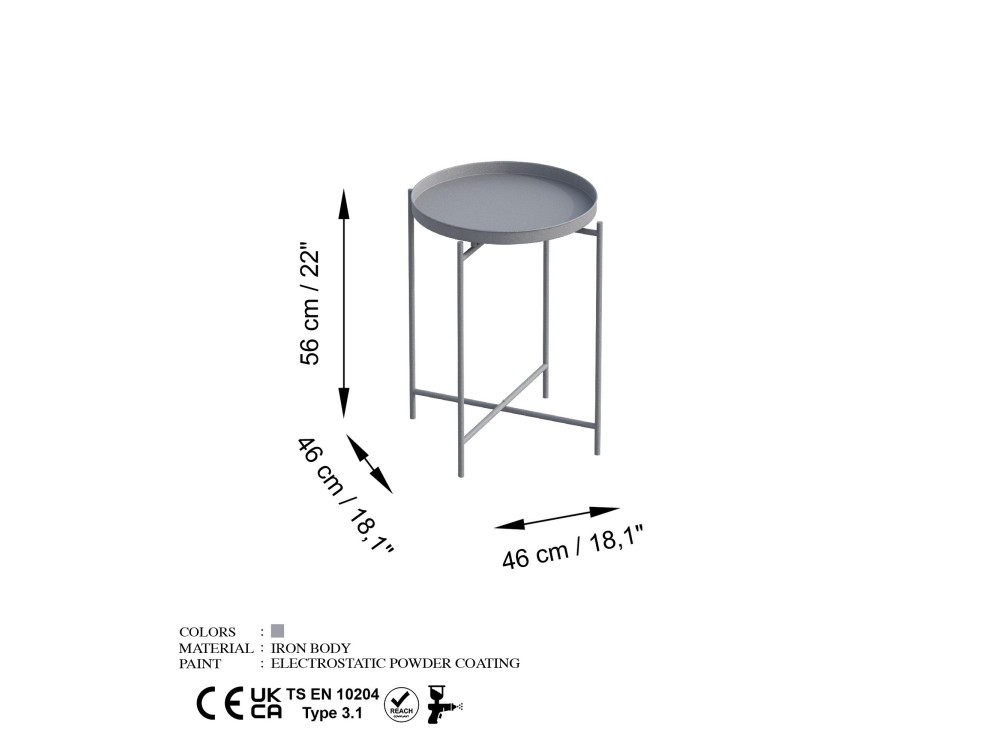 Mesa baja de metal "Sheby" 46 x 46 x 56 cm - Gris